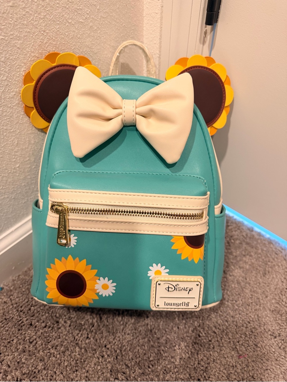 Disney x Loungefly Teal Sunflower Mini Backpack with Cream Bow